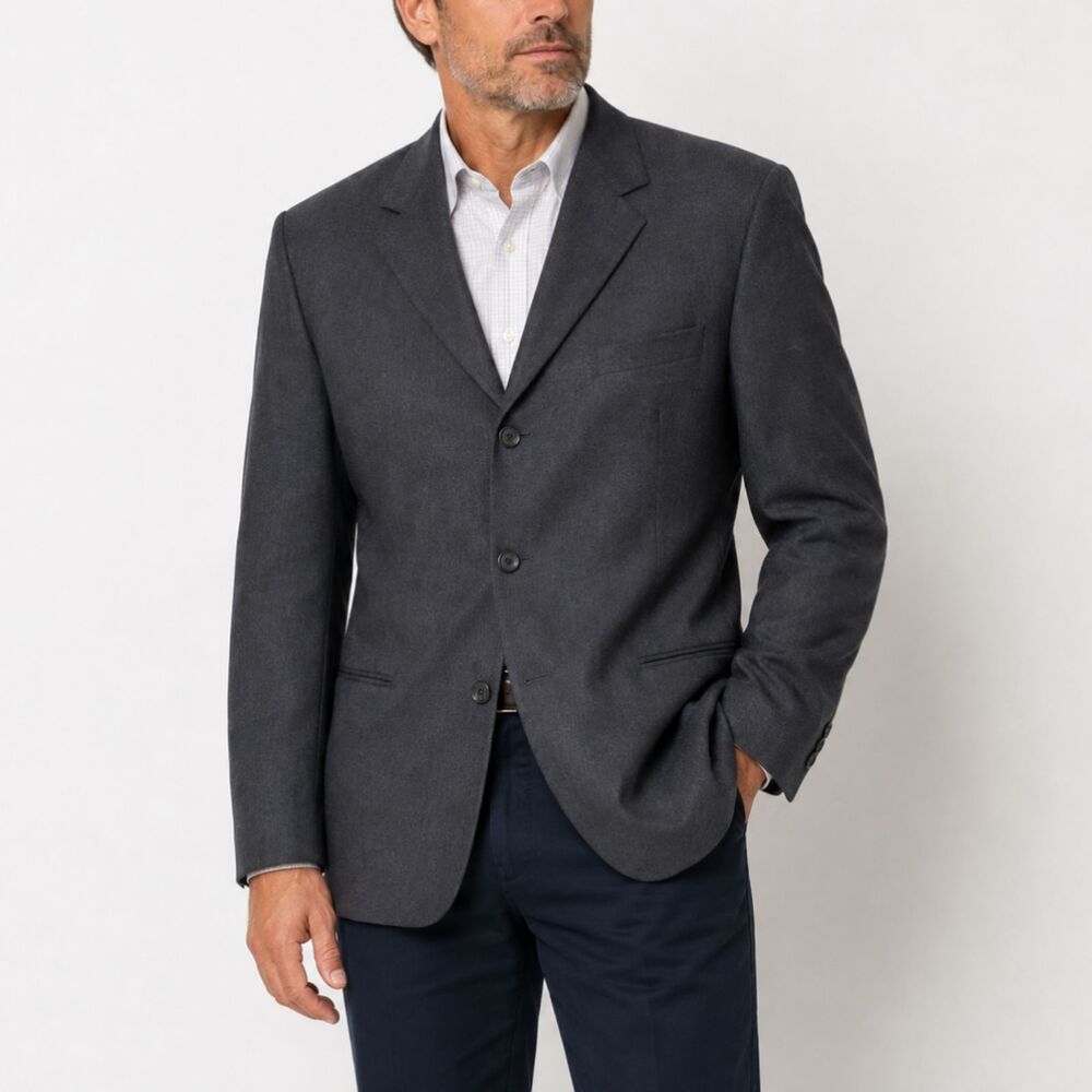 DKNY Men's Wool Blazer Jacket 44R Charcoal Gray 3 Button Ventless Sport Coat